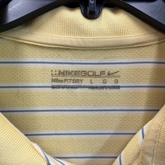Nike Golf Polo Shirt Mens Large Yellow Striped Fit Dry Short Sleeve Preppy Sport - Picture 5 of 8
